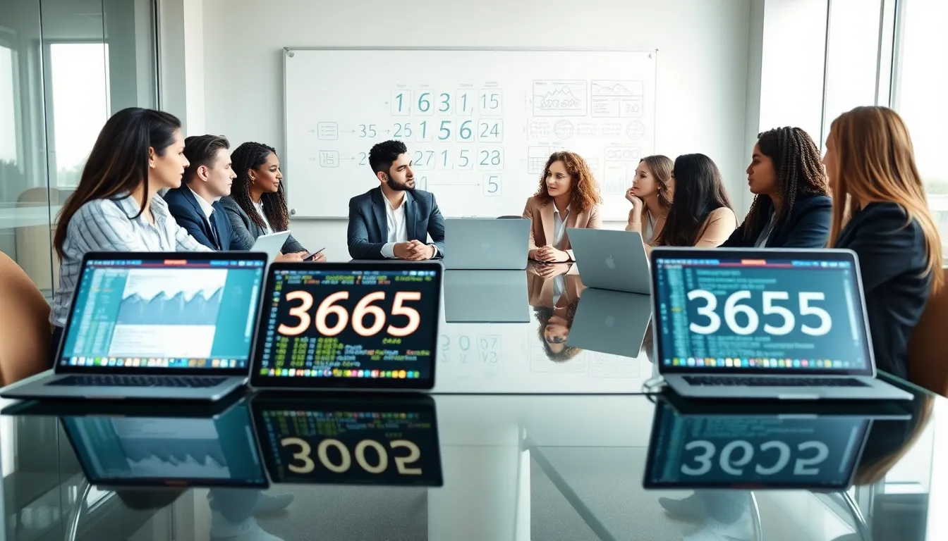 professionals analyzing data in a modern office setting.